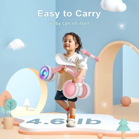 Colorful Lighting Baby Balance Bike Toys for 1 Year Old Girl Gifts, 10-36 Months - Picture 6 of 7